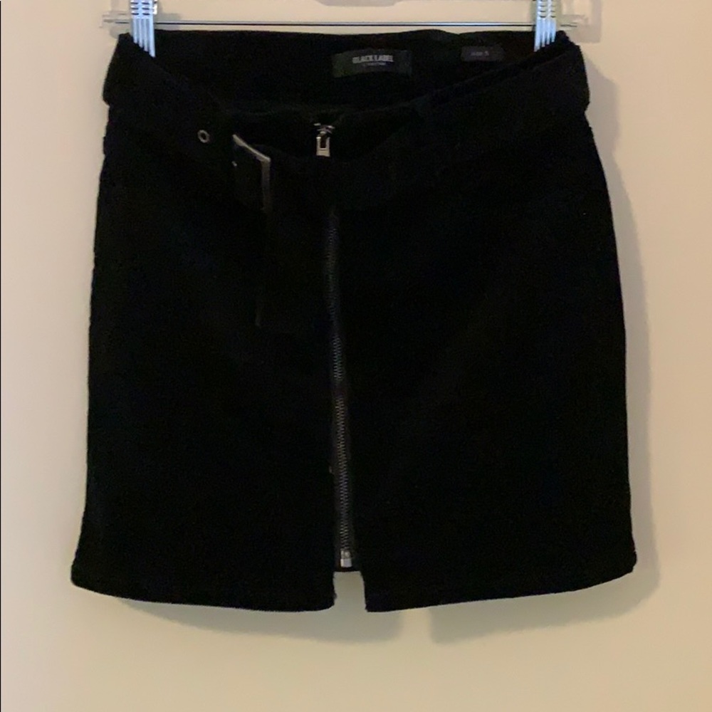 Black Belted Full Zip-Up Skirt
